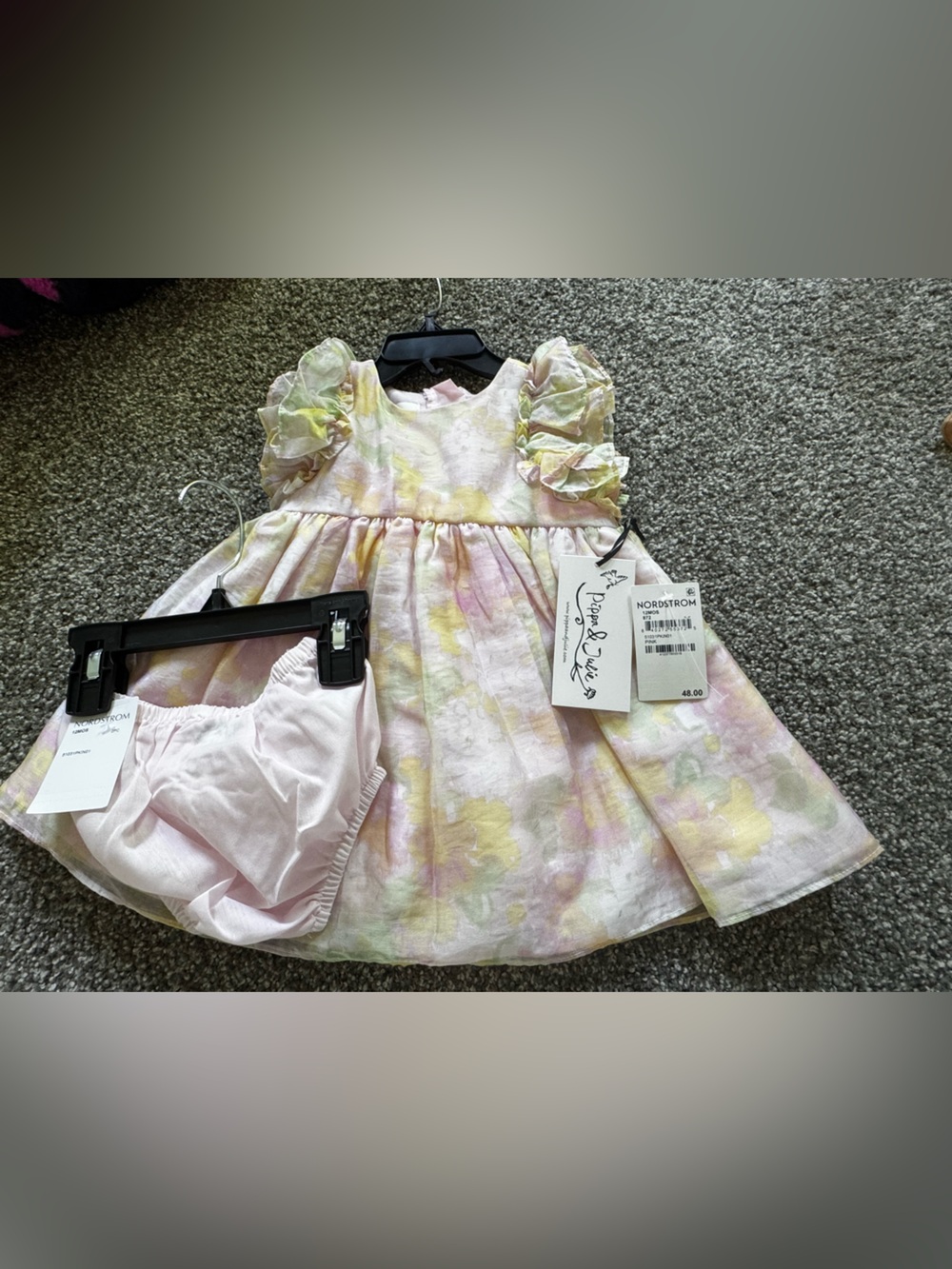 Pippa & Julie Pastel Watercolor Floral Puff-Sleeve Dress with Bloomers